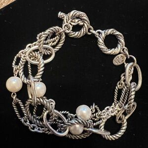 Premier Designs “Bellissimo” Antique Silver-Tone Bracelet with Pearls